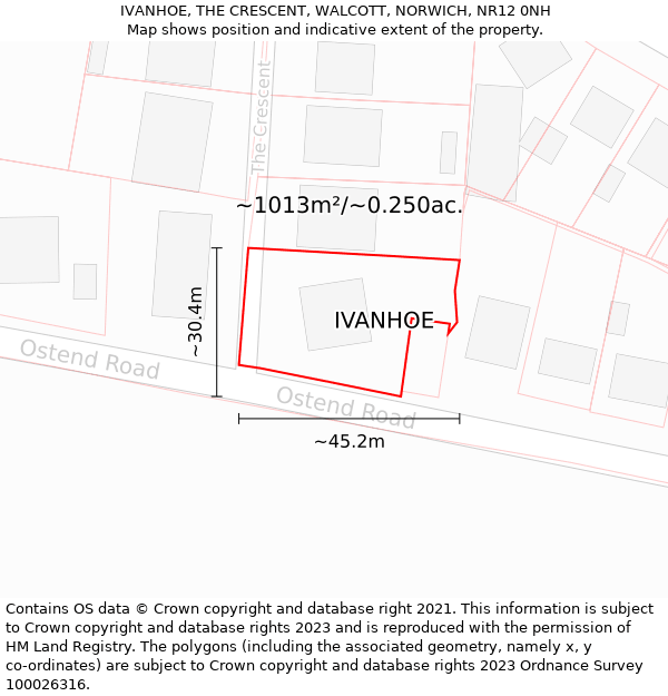 IVANHOE, THE CRESCENT, WALCOTT, NORWICH, NR12 0NH: Plot and title map