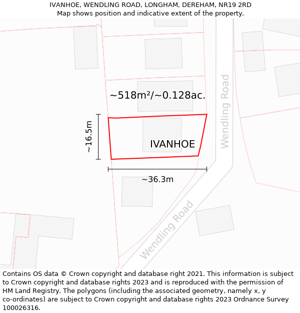 IVANHOE, WENDLING ROAD, LONGHAM, DEREHAM, NR19 2RD: Plot and title map