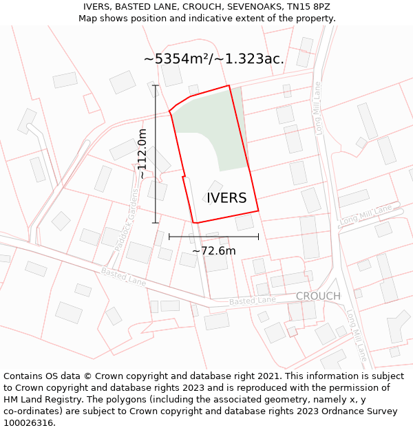 IVERS, BASTED LANE, CROUCH, SEVENOAKS, TN15 8PZ: Plot and title map