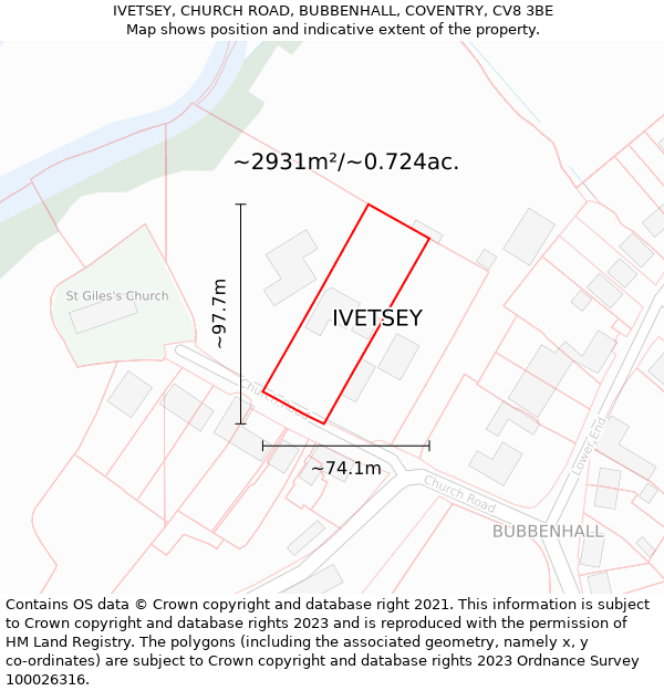 IVETSEY, CHURCH ROAD, BUBBENHALL, COVENTRY, CV8 3BE: Plot and title map