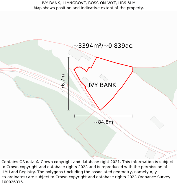 IVY BANK, LLANGROVE, ROSS-ON-WYE, HR9 6HA: Plot and title map