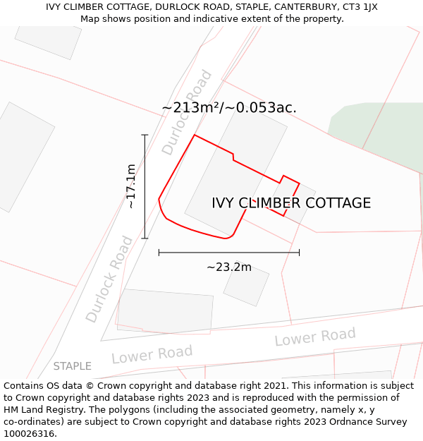 IVY CLIMBER COTTAGE, DURLOCK ROAD, STAPLE, CANTERBURY, CT3 1JX: Plot and title map
