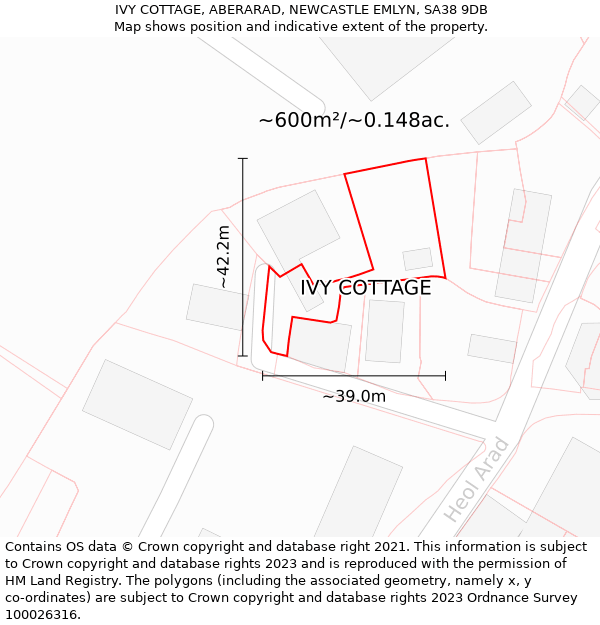 IVY COTTAGE, ABERARAD, NEWCASTLE EMLYN, SA38 9DB: Plot and title map