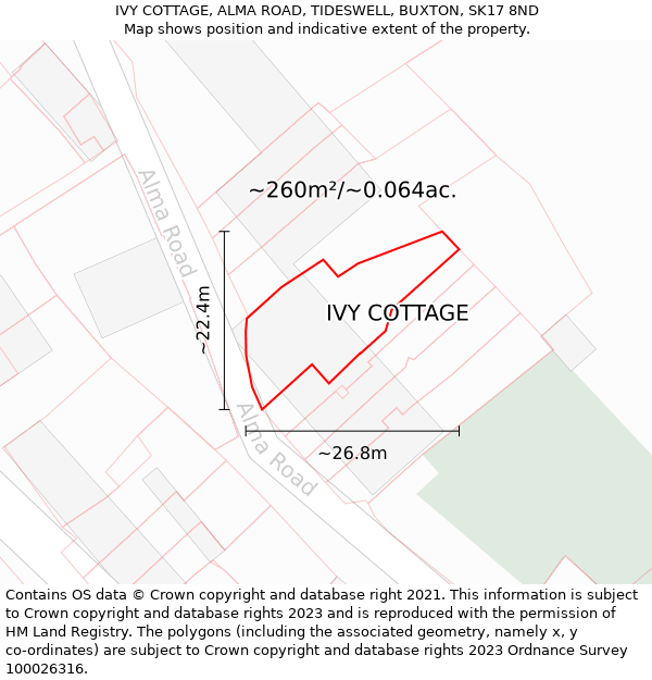 IVY COTTAGE, ALMA ROAD, TIDESWELL, BUXTON, SK17 8ND: Plot and title map