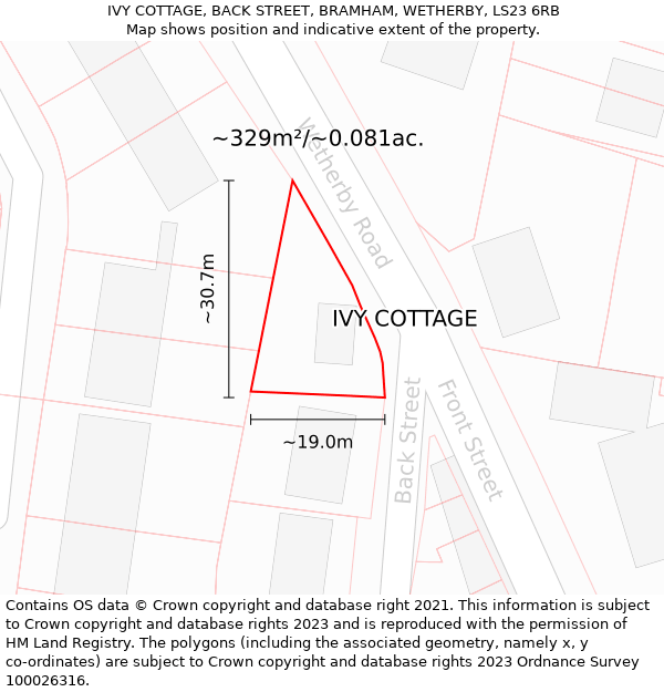 IVY COTTAGE, BACK STREET, BRAMHAM, WETHERBY, LS23 6RB: Plot and title map