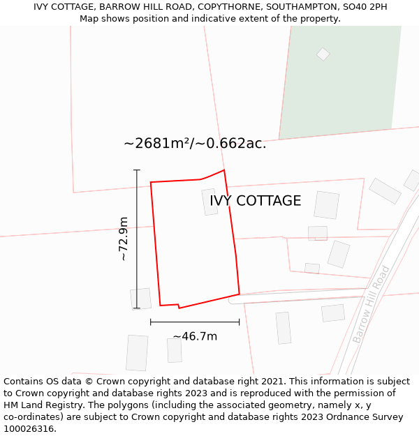 IVY COTTAGE, BARROW HILL ROAD, COPYTHORNE, SOUTHAMPTON, SO40 2PH: Plot and title map