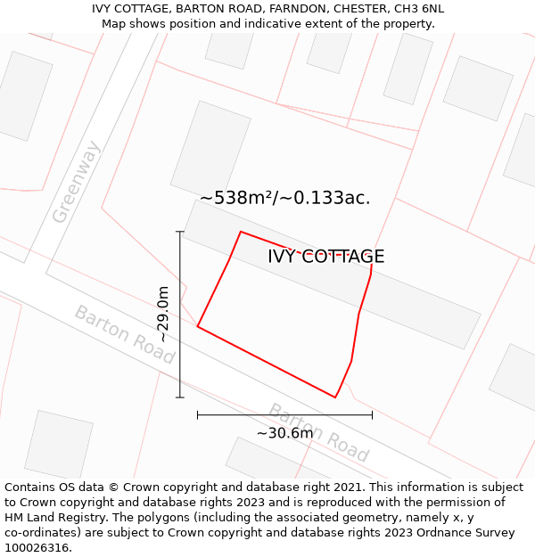 IVY COTTAGE, BARTON ROAD, FARNDON, CHESTER, CH3 6NL: Plot and title map