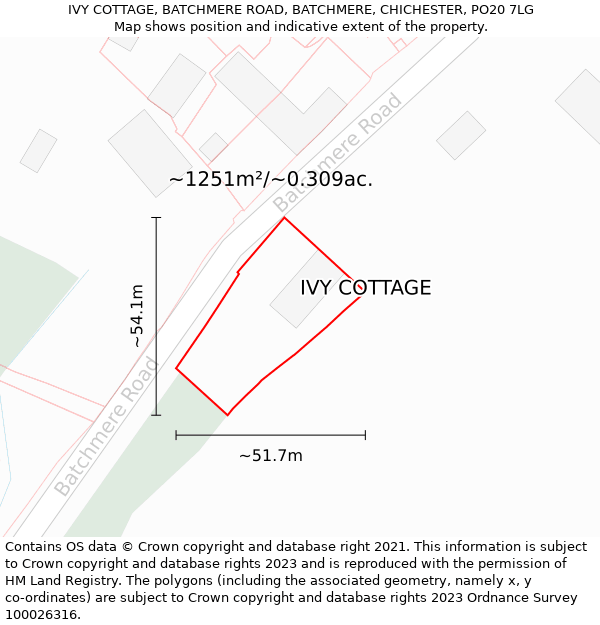 IVY COTTAGE, BATCHMERE ROAD, BATCHMERE, CHICHESTER, PO20 7LG: Plot and title map