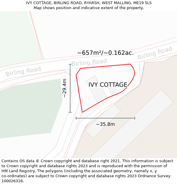 IVY COTTAGE, BIRLING ROAD, RYARSH, WEST MALLING, ME19 5LS: Plot and title map