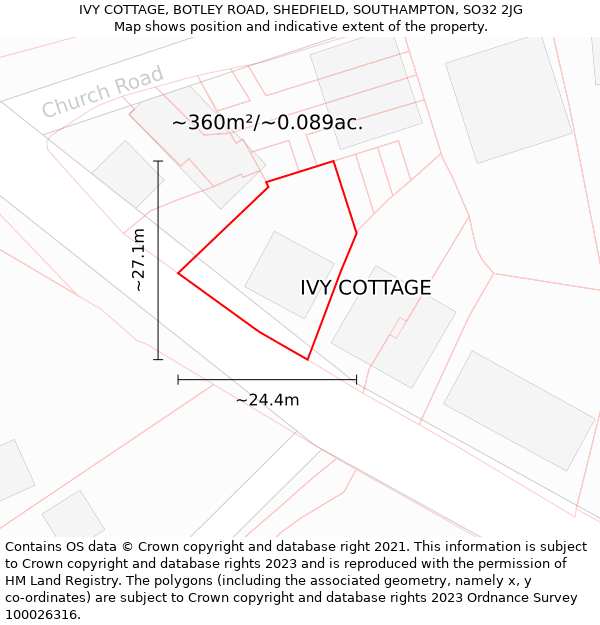 IVY COTTAGE, BOTLEY ROAD, SHEDFIELD, SOUTHAMPTON, SO32 2JG: Plot and title map