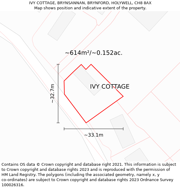 IVY COTTAGE, BRYNSANNAN, BRYNFORD, HOLYWELL, CH8 8AX: Plot and title map