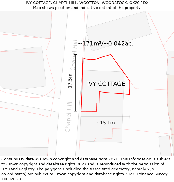 IVY COTTAGE, CHAPEL HILL, WOOTTON, WOODSTOCK, OX20 1DX: Plot and title map
