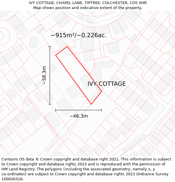 IVY COTTAGE, CHAPEL LANE, TIPTREE, COLCHESTER, CO5 0HR: Plot and title map