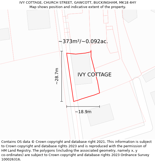 IVY COTTAGE, CHURCH STREET, GAWCOTT, BUCKINGHAM, MK18 4HY: Plot and title map