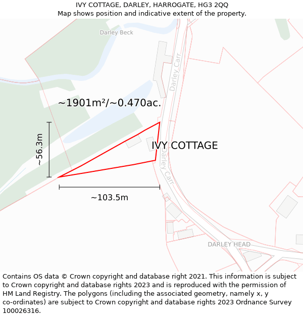 IVY COTTAGE, DARLEY, HARROGATE, HG3 2QQ: Plot and title map