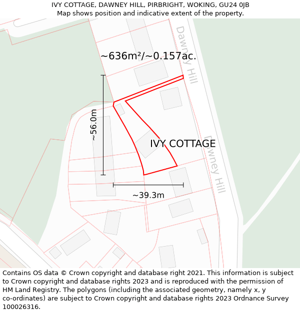 IVY COTTAGE, DAWNEY HILL, PIRBRIGHT, WOKING, GU24 0JB: Plot and title map