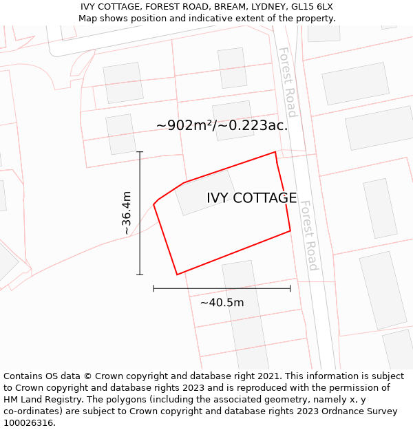 IVY COTTAGE, FOREST ROAD, BREAM, LYDNEY, GL15 6LX: Plot and title map