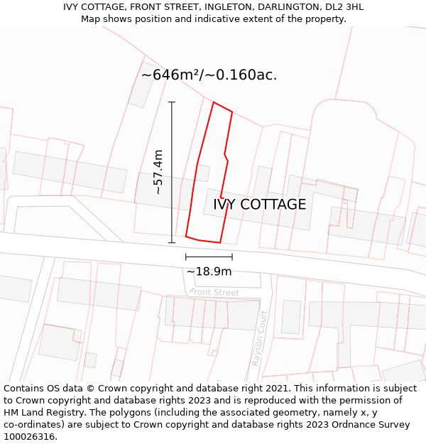 IVY COTTAGE, FRONT STREET, INGLETON, DARLINGTON, DL2 3HL: Plot and title map