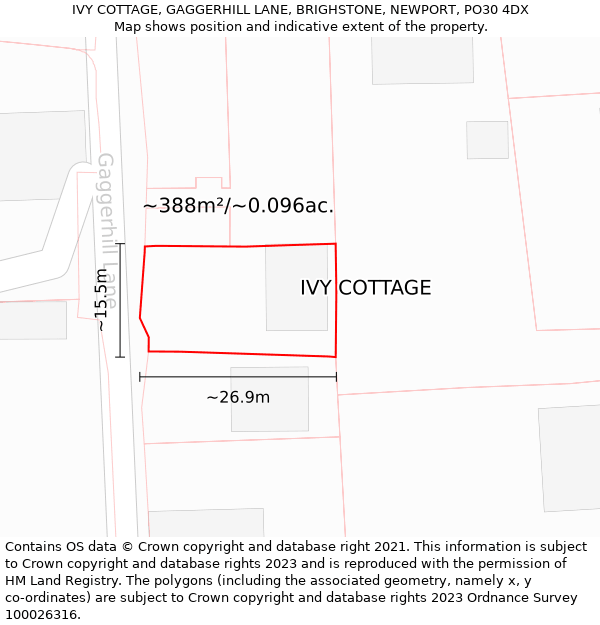 IVY COTTAGE, GAGGERHILL LANE, BRIGHSTONE, NEWPORT, PO30 4DX: Plot and title map