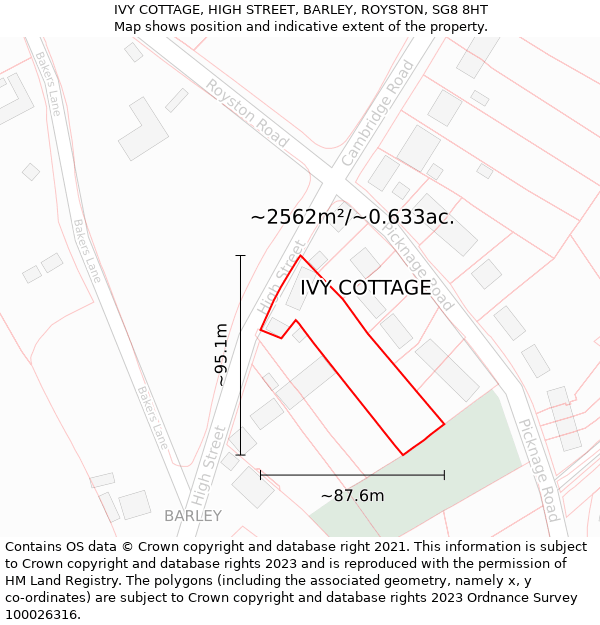 IVY COTTAGE, HIGH STREET, BARLEY, ROYSTON, SG8 8HT: Plot and title map