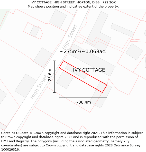 IVY COTTAGE, HIGH STREET, HOPTON, DISS, IP22 2QX: Plot and title map