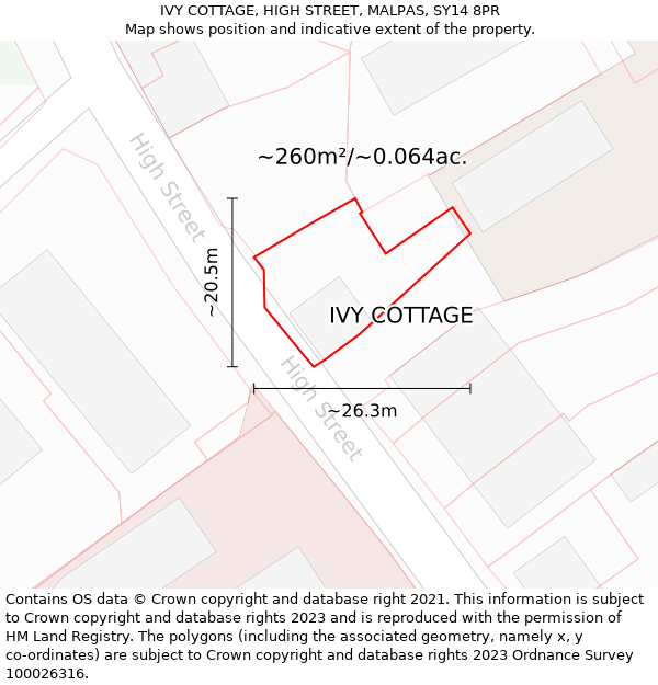 IVY COTTAGE, HIGH STREET, MALPAS, SY14 8PR: Plot and title map