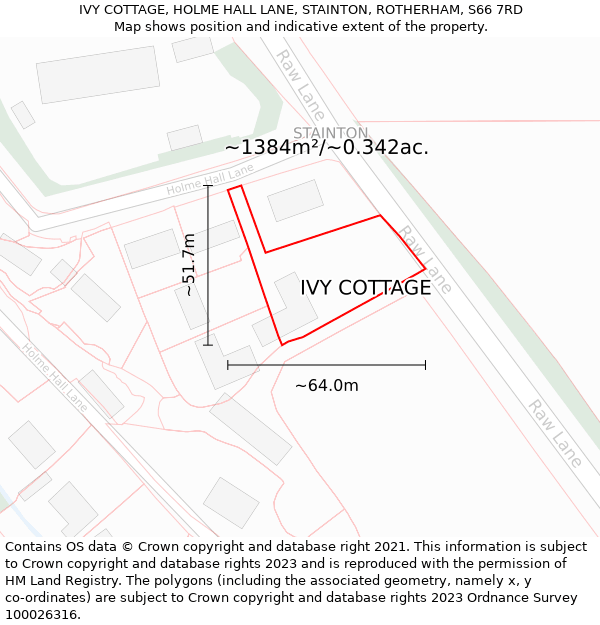 IVY COTTAGE, HOLME HALL LANE, STAINTON, ROTHERHAM, S66 7RD: Plot and title map