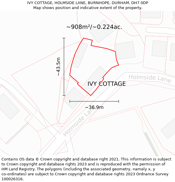 IVY COTTAGE, HOLMSIDE LANE, BURNHOPE, DURHAM, DH7 0DP: Plot and title map