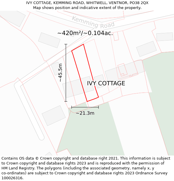 IVY COTTAGE, KEMMING ROAD, WHITWELL, VENTNOR, PO38 2QX: Plot and title map