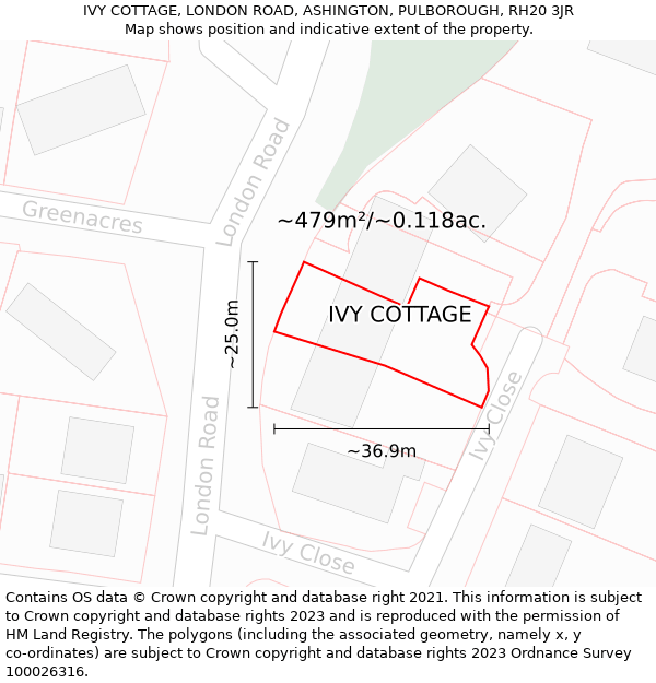 IVY COTTAGE, LONDON ROAD, ASHINGTON, PULBOROUGH, RH20 3JR: Plot and title map