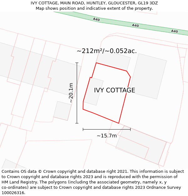 IVY COTTAGE, MAIN ROAD, HUNTLEY, GLOUCESTER, GL19 3DZ: Plot and title map