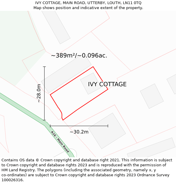 IVY COTTAGE, MAIN ROAD, UTTERBY, LOUTH, LN11 0TQ: Plot and title map