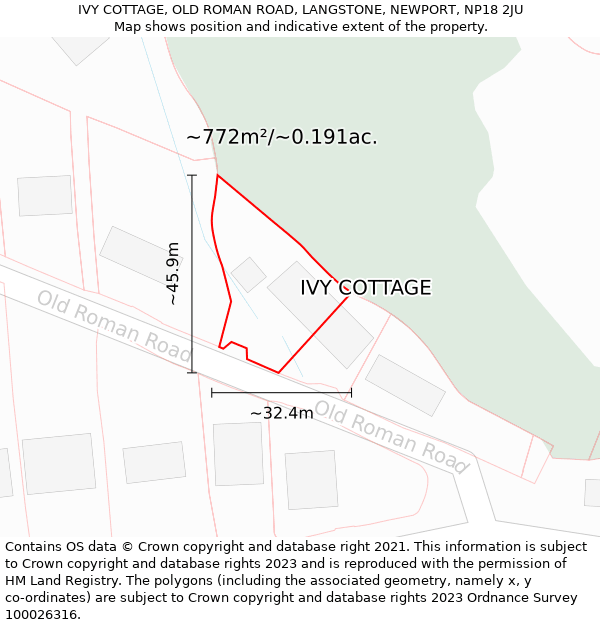 IVY COTTAGE, OLD ROMAN ROAD, LANGSTONE, NEWPORT, NP18 2JU: Plot and title map