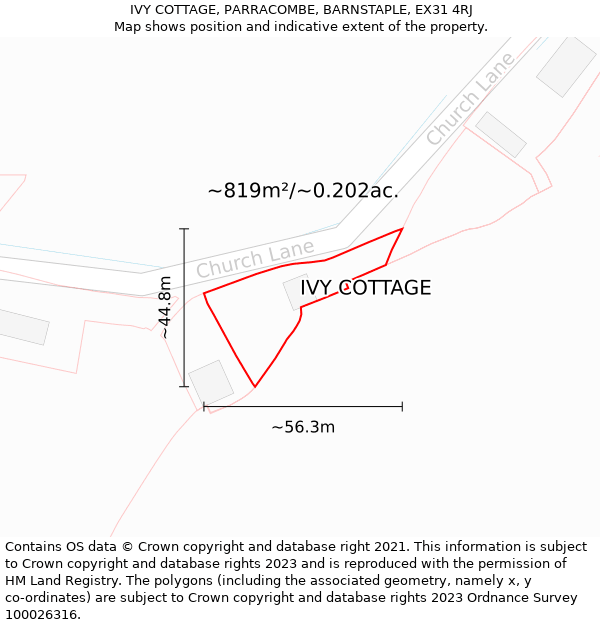 IVY COTTAGE, PARRACOMBE, BARNSTAPLE, EX31 4RJ: Plot and title map