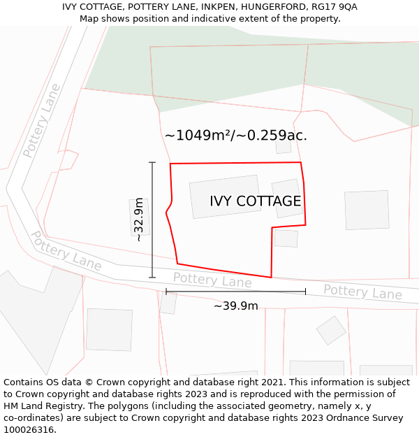 IVY COTTAGE, POTTERY LANE, INKPEN, HUNGERFORD, RG17 9QA: Plot and title map
