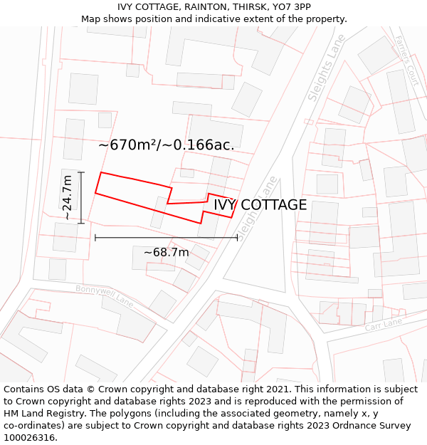 IVY COTTAGE, RAINTON, THIRSK, YO7 3PP: Plot and title map