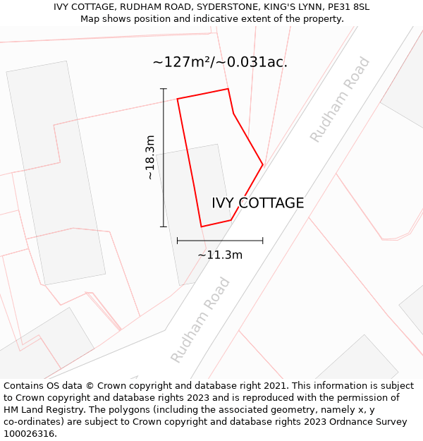 IVY COTTAGE, RUDHAM ROAD, SYDERSTONE, KING'S LYNN, PE31 8SL: Plot and title map