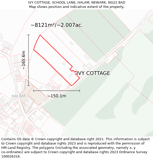 IVY COTTAGE, SCHOOL LANE, HALAM, NEWARK, NG22 8AD: Plot and title map