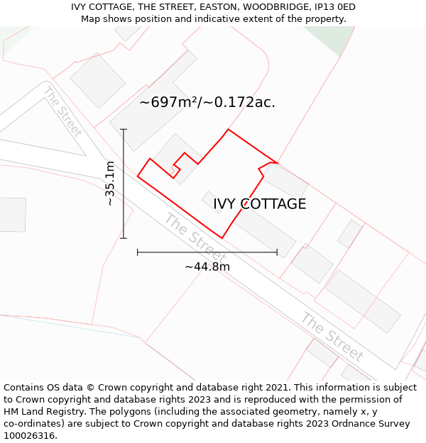 IVY COTTAGE, THE STREET, EASTON, WOODBRIDGE, IP13 0ED: Plot and title map