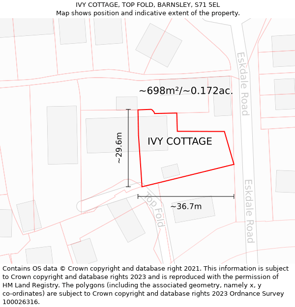 IVY COTTAGE, TOP FOLD, BARNSLEY, S71 5EL: Plot and title map