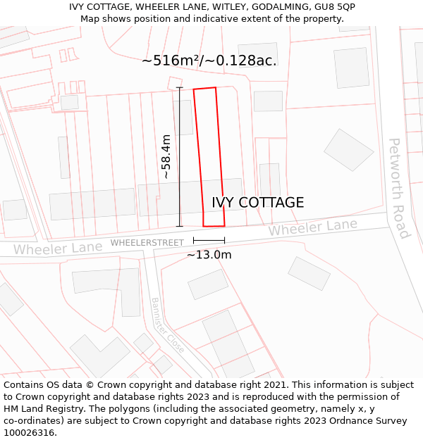 IVY COTTAGE, WHEELER LANE, WITLEY, GODALMING, GU8 5QP: Plot and title map