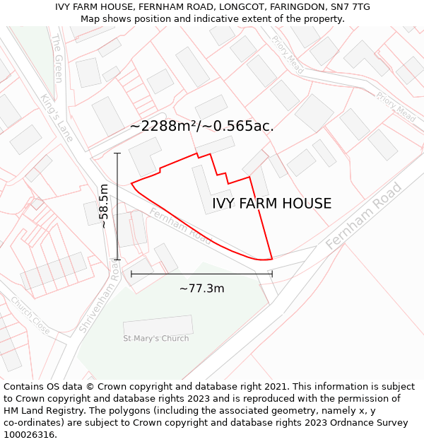 IVY FARM HOUSE, FERNHAM ROAD, LONGCOT, FARINGDON, SN7 7TG: Plot and title map