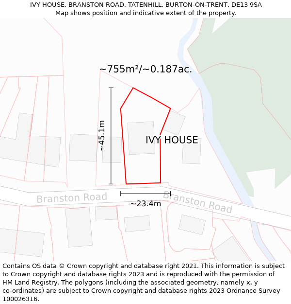 IVY HOUSE, BRANSTON ROAD, TATENHILL, BURTON-ON-TRENT, DE13 9SA: Plot and title map