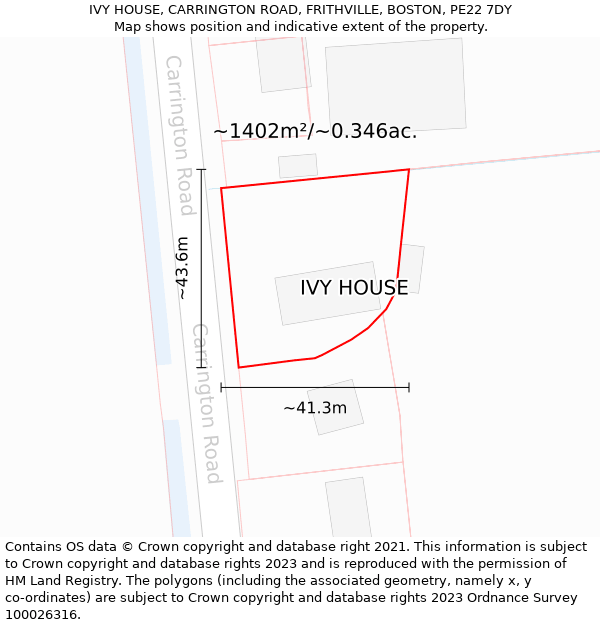 IVY HOUSE, CARRINGTON ROAD, FRITHVILLE, BOSTON, PE22 7DY: Plot and title map