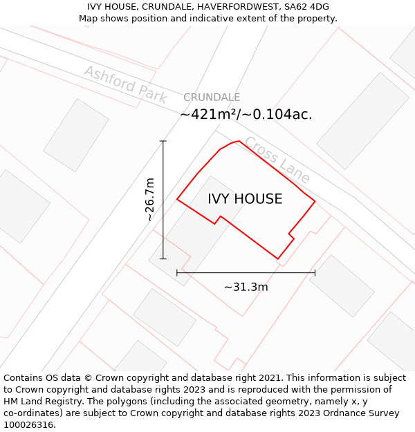 IVY HOUSE, CRUNDALE, HAVERFORDWEST, SA62 4DG: Plot and title map