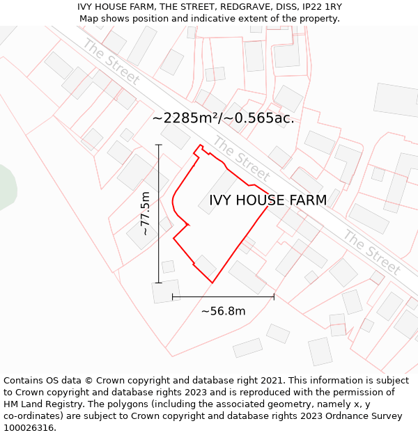 IVY HOUSE FARM, THE STREET, REDGRAVE, DISS, IP22 1RY: Plot and title map