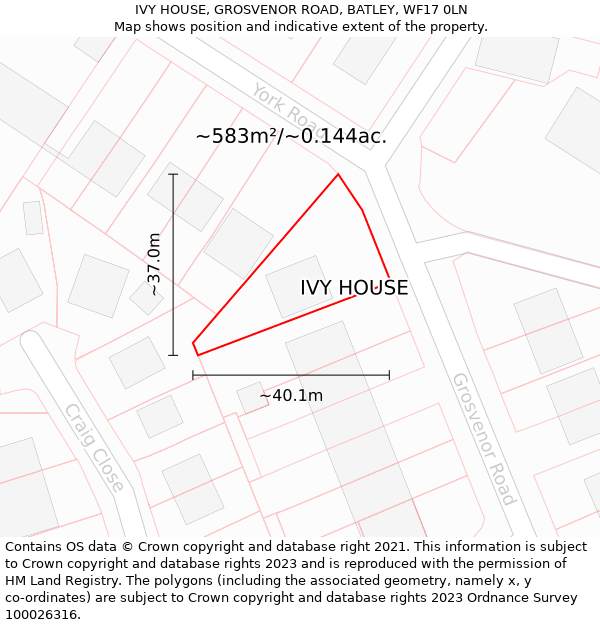 IVY HOUSE, GROSVENOR ROAD, BATLEY, WF17 0LN: Plot and title map