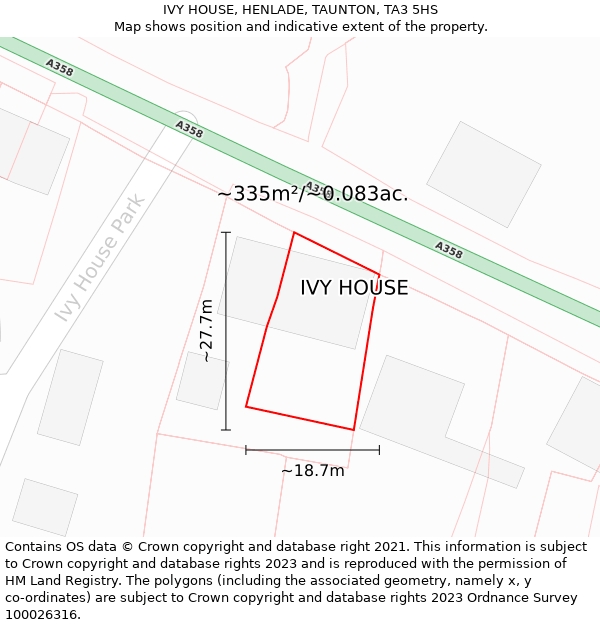 IVY HOUSE, HENLADE, TAUNTON, TA3 5HS: Plot and title map