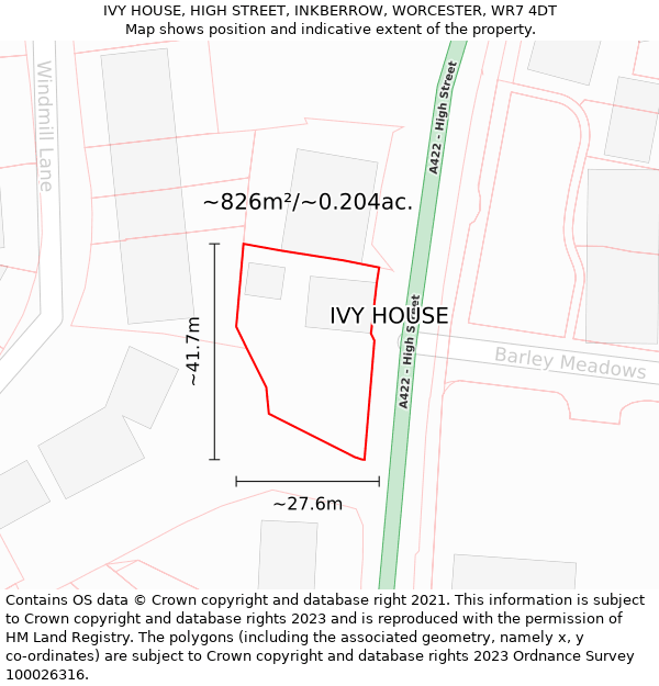 IVY HOUSE, HIGH STREET, INKBERROW, WORCESTER, WR7 4DT: Plot and title map