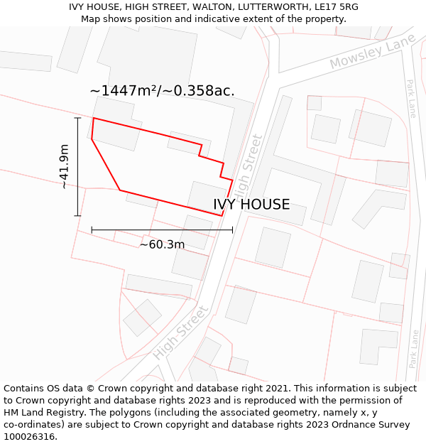 IVY HOUSE, HIGH STREET, WALTON, LUTTERWORTH, LE17 5RG: Plot and title map